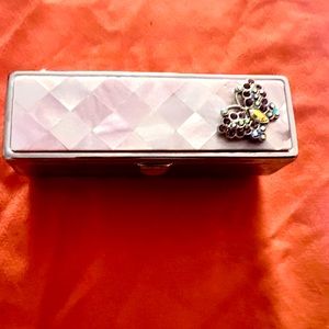 Fashionable Lipstick Case Holder with Mirror - Butterfly Faux Rhinestones